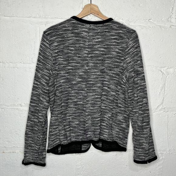 J.Crew Women's Boucle Tweed Cardigan Blazer Black White Size Large Hook & Eye - Picture 2 of 7